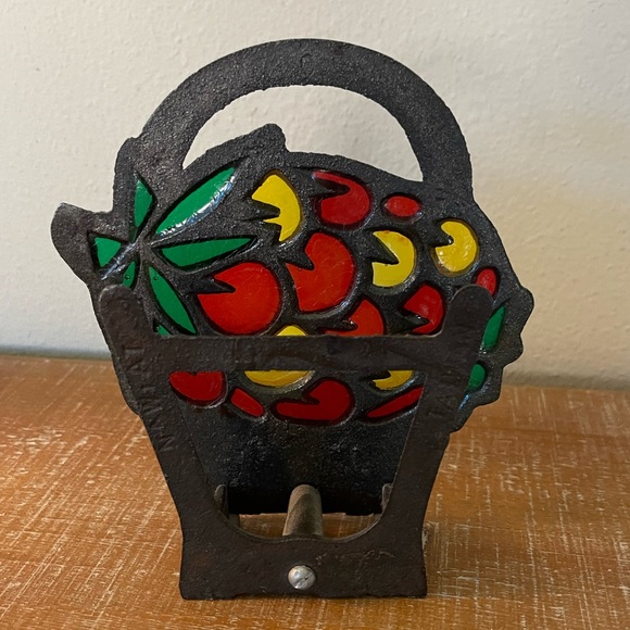 Vintage Metal Cast Stained Glass Basket Napkin Letter Holder Ornate - Picture 3 of 5